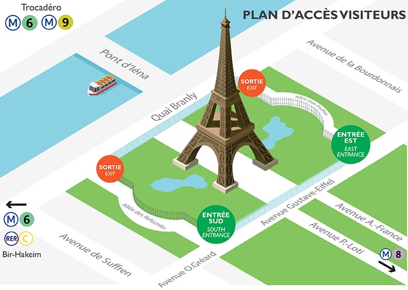 torre eiffel de paris mapa acesso - Torre Eiffel de Paris: 130 anos encantando