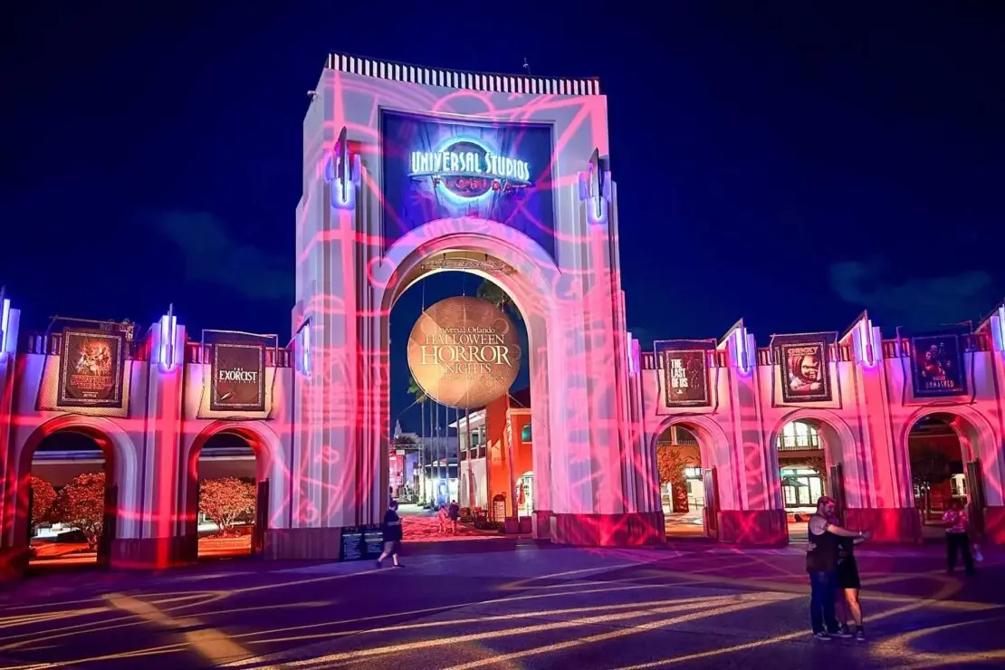 Halloween Horror Nights 2023 Entrance Arches Night Let Fly Away